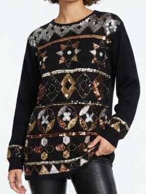 VINTAGE 80s Gantos Black Silk Angora Sequin Sweater Medium